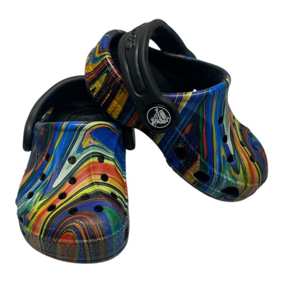 CROCS Baya Seasonal Printed Multicolor Rainbow Black Baby Size 4C - Picture 1 of 11